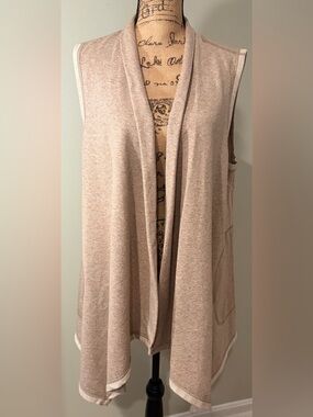 Ruby Rd. Draped Open Front Cardigan Vest, Beige Tan Heather, Large